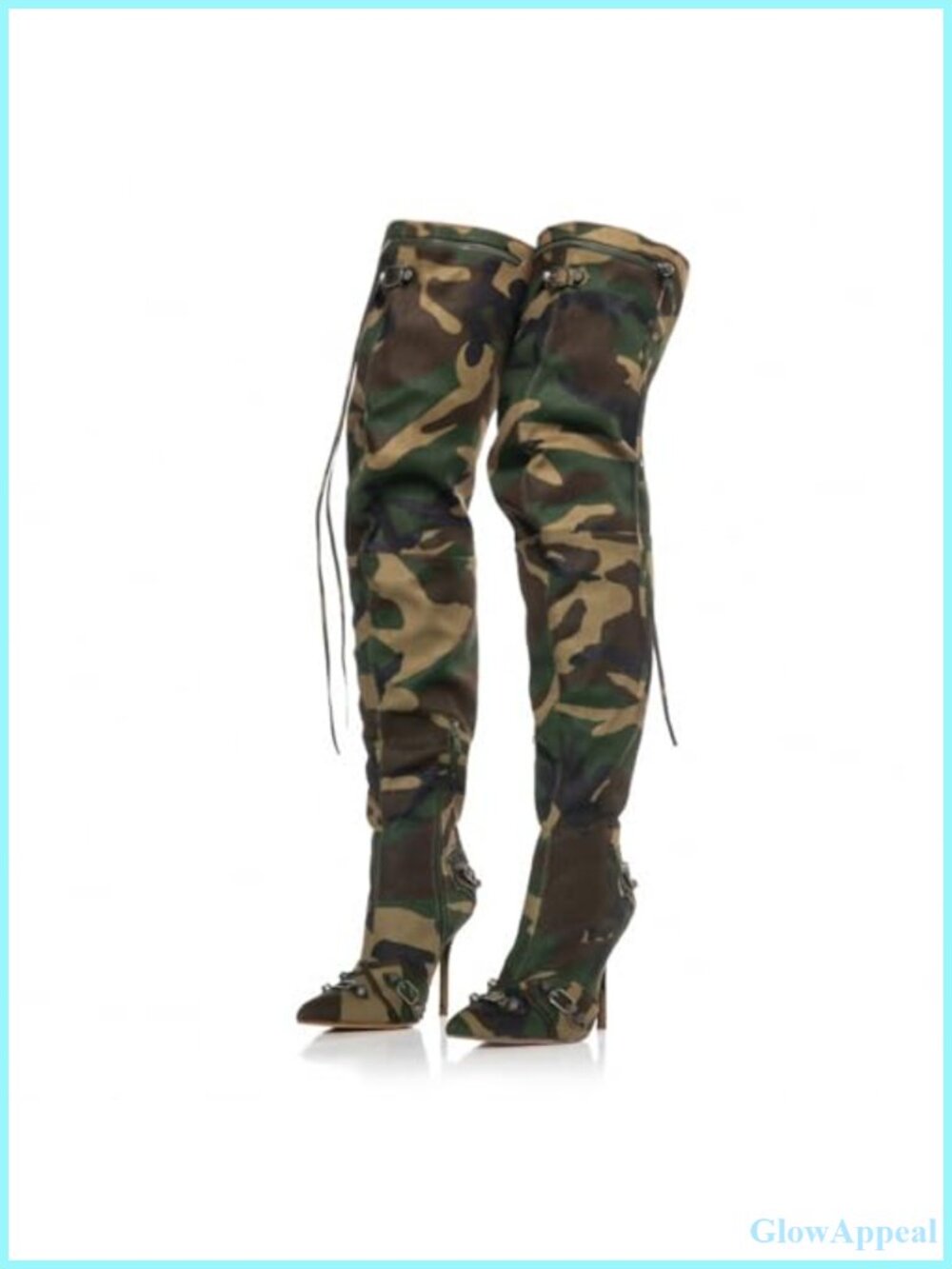 Women's Camo Knee High Slouch Boots Pointed Toe Stiletto Heel Tall Pull-On